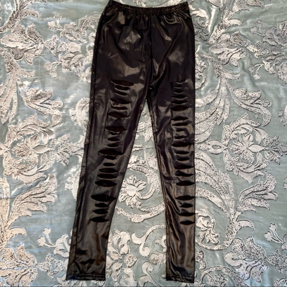 Ripped Pleather Lace-lined Leggings 🖤